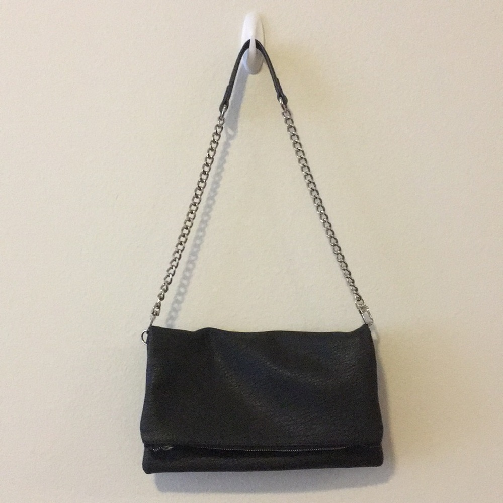 Express Black Vegan Leather Purse Silver Chain